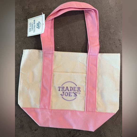 *New* Trader Joe’s Mini Pink Pastel Canvas Tote Bag - Picture 2 of 2